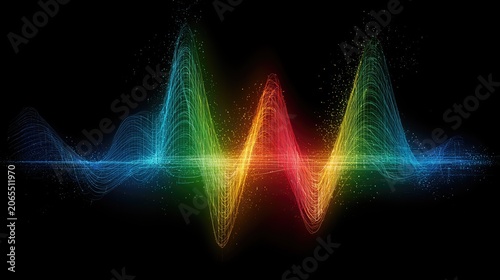 Colorful particle wave displays vibrant abstract sound visualization