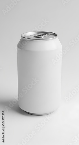 Empty White Aluminum Beverage Can Isolated on Light Background.