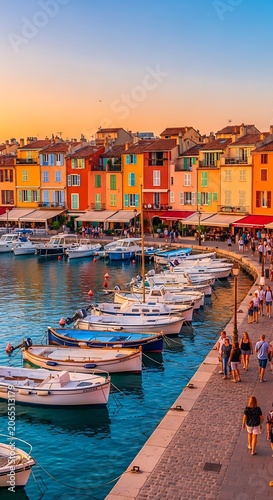 Colorful boats moored at historic Venetian harbor.