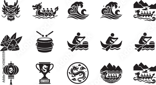 Foto Black icons of dragon boat festival symbols