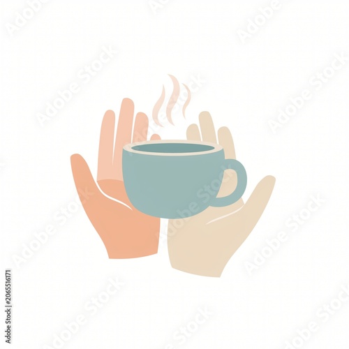 Cozy Hands Holding a Warm Cup of Coffee or Tea, Symbolizing Comfort, Relaxation, and Enjoyment of a Beverage in a Minimalist Design Style