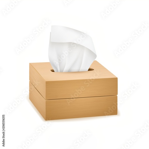 Wooden tissue box with elegant design featuring white tissues gently protruding, ideal for home or office decor and cleanliness in modern environments