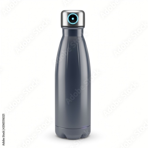 Modern stainless steel water bottle with smart technology and sleek design, perfect for outdoor adventures and daily hydration needs.