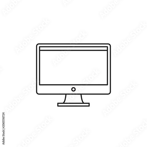 Desktop computer monitor screen line icon on white background