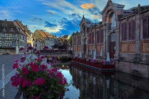 Blue Hour View Of Little Venice Canal In Colmar France