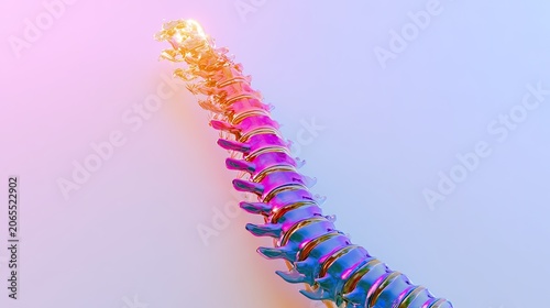 Lumbar spine column with iridescent hues, medical anatomy illustration