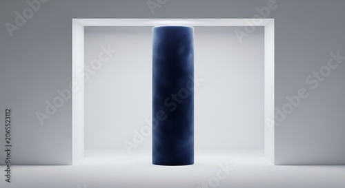 Dark blue cylinder in minimalist frame setting