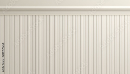 White beadboard panel wall styled with ornate upper trim detail