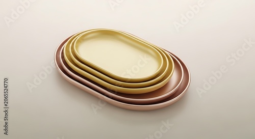Stacked oval plates on surface