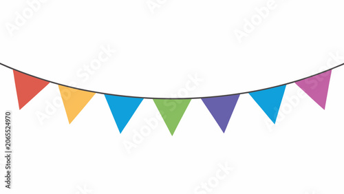Obraz na płótnie Colorful triangular flags on a string flat vector illustration
