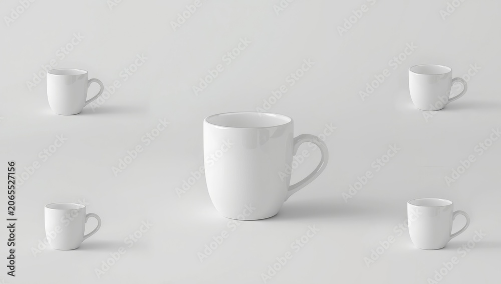 Fototapeta premium White cup mockup showcased from multiple viewpoints on a clear plain background