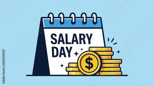 Happy Salary Day Calendar with Salary Day and Stack of Golden Coins Symbolizing Financial Reward and Earnings