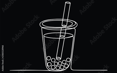 Continuous One Line Art Drawing of Bubble Tea Vector Illustration