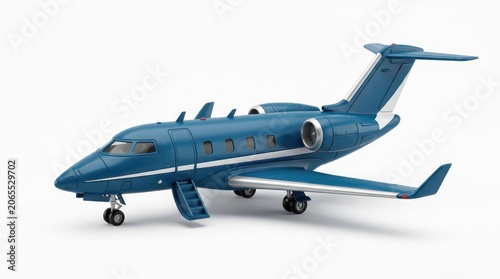 Blue Aircraft Stationary on White Background