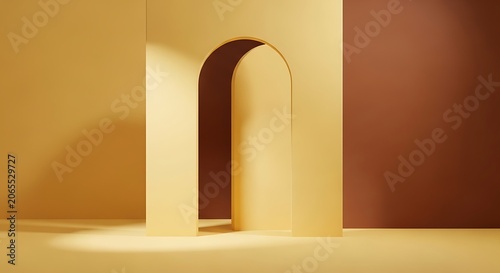 Minimalist arched doorway in warm room setting