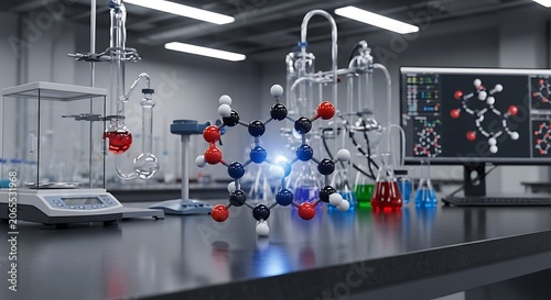 Laboratory workspace with scientific equipment and supplies.