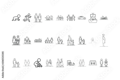 Family and Social Relationship Line Icons Set for Community Life