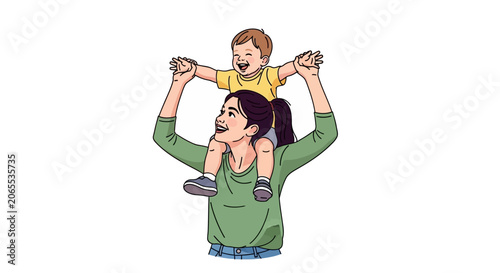 Tablou pe pânză Woman carrying child on her shoulders.