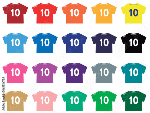 サッカースポーツ背番号10のユニフォームイラストセット／ベクター素材