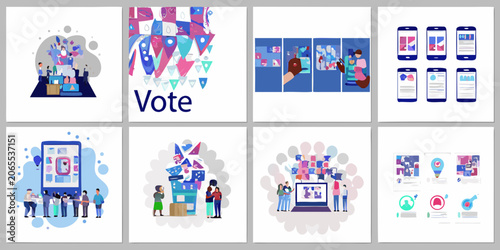 Schilderij op canvas Voting Scene Illustrations With Mobile Phones Vector Style