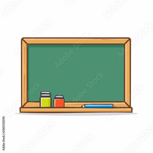 Green Chalkboard with Erasers and Chalk