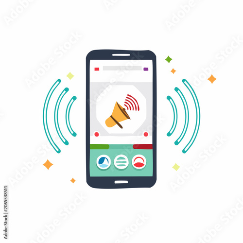 Smartphone with Sound Waves and Megaphone Icon