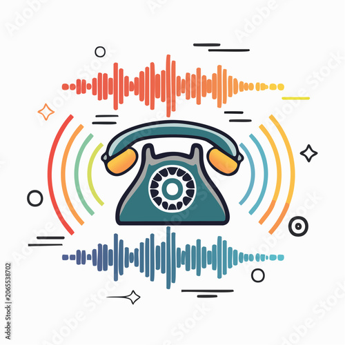 Vintage Telephone with Sound Waves