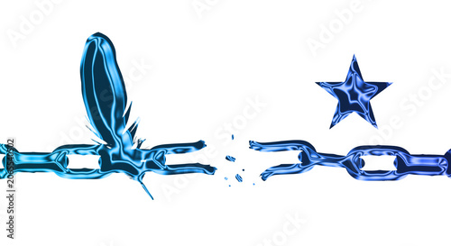 Bild auf Leinwand Breaking free chain with feather and star on transparent background