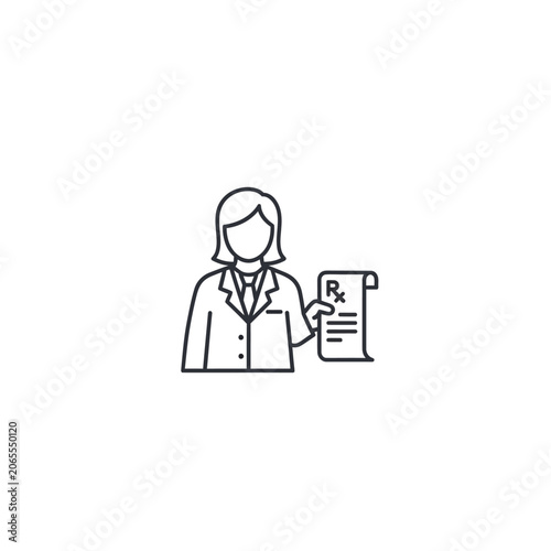 Female doctor holding a medical prescription document icon.