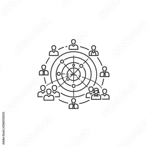 Human resources radar line icon with people networking circles