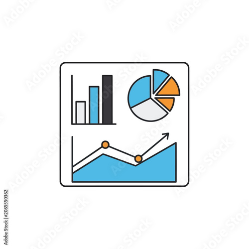 Financial report dashboard with colorful charts and graphs.