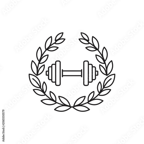 Fitness achievement dumbbell with laurel wreath icon.