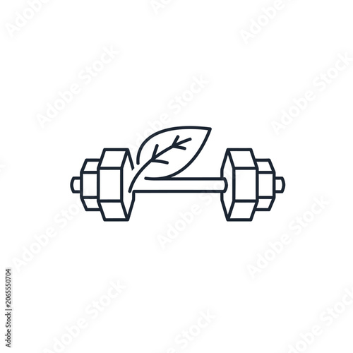 Fitness dumbbell icon with green leaf organic wellness.
