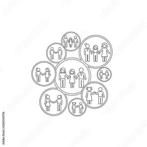 Inclusive family structures and couples icon set on white background