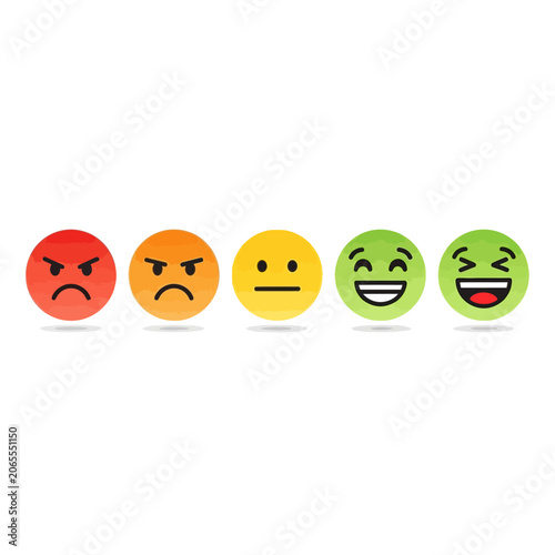 Five colorful watercolor emoticons representing a feedback rating scale