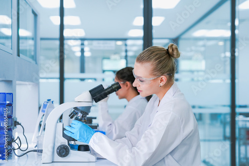 Bild auf Leinwand Pharmaceutical researcher preparing for microbiological analysis via sterile technique