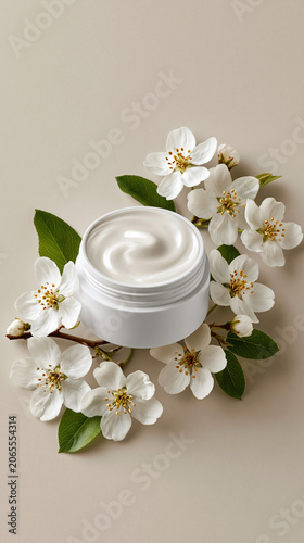 Cream placed on flowers with light background