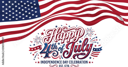 Independence day 250 patriotic 4th of july illustration with american flag and festive typography