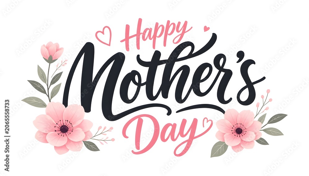 Obraz premium Happy Mothers Day T-Shirt Design with Bold Black Calligraphy and Pink Heart Elements