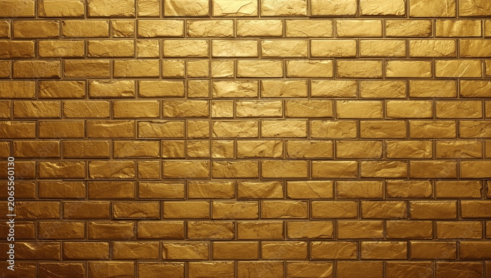 Fototapeta premium Textured gold brick wall in a uniform pattern