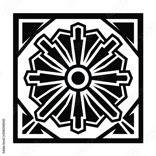 Bild auf Leinwand Abstract black and white square geometric maze pattern with complex labyrinth li