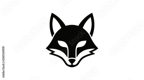 Foto Minimalist Black Fox Head Icon, Geometric Animal Silhouette, Clean Design