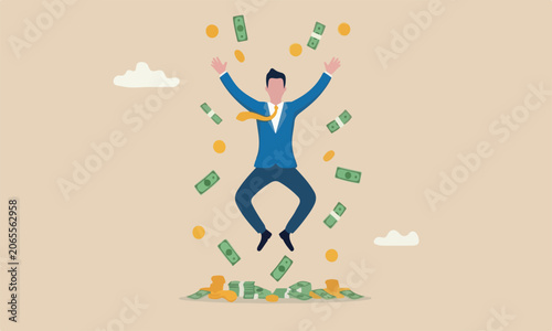 Cuadro en lienzo Success businessman achieve financial freedom, happy millionaire with plenty of