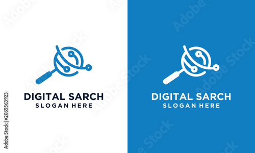 Digital Search Logo Design with Circuitry and Magnifying Glass.