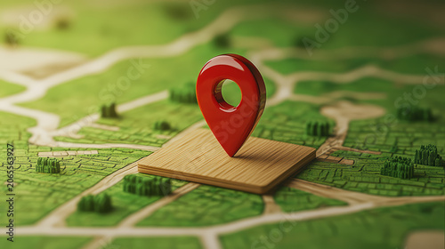 Red location pin, map, navigation, travel, and direction concept, close up, selective focus