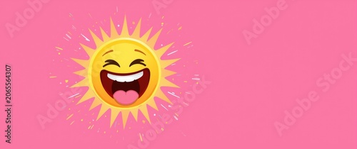 Happy sun emoji with a big smile on pink background