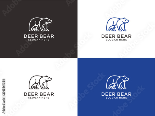 Minimalist Deer Bear Logo Designs on Various Backgrounds.