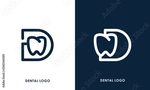 Modern Dental Logo Design with Letter D and Tooth.