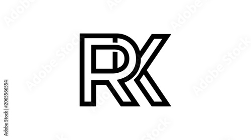 Minimalist geometric letters r and k intertwined monogram