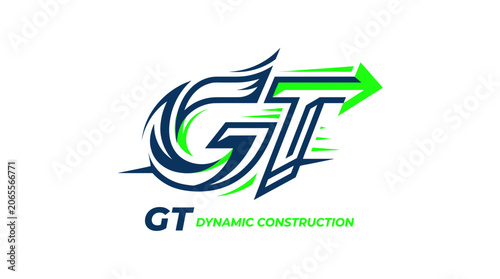 Dynamic gt letter logo with arrow for construction business